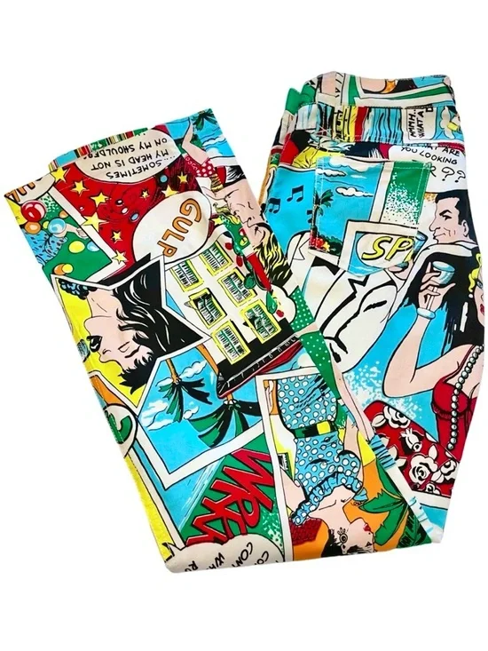 Dolce & Gabbana Comic Print Pants Multicolor Pop Art Slim Fit Statement ~Sz 4 US - Picture 4 of 10